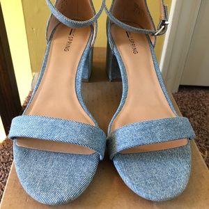 Call It Spring Light Blue Denim Block Heel Sandals